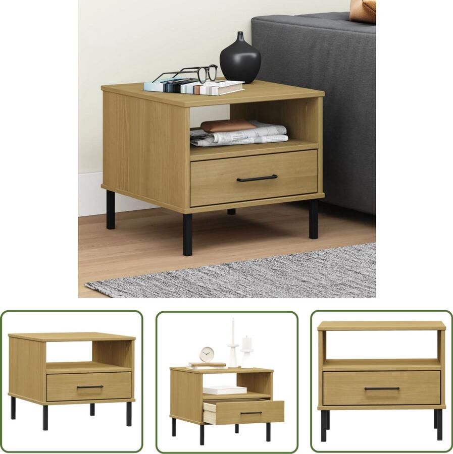 VidaXL Nachtkastje OSLO Massief Grenenhout Bruin Nachtkastje Industrieel Meubilair Houten Nachtkastje Grenenhouten Nachtkastje Vintage Nachtkastje Slaapkamersdecoratie Kamer Accessoires