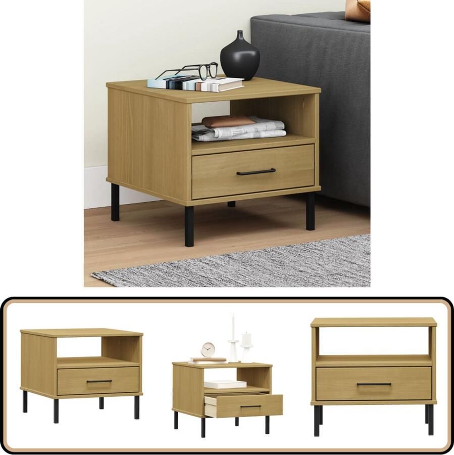 The Living Store OSLO Nachtkastje Grenenhout 50 x 50 x 45 cm IndustriÃle uitstraling Nachtkastje Industrieel Grenenhout Houten Meubilair Slaapkamers - Foto 2