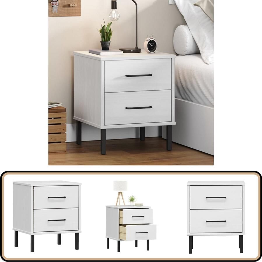 VidaXL Nachtkastje OSLO Wit Massief Grenenhout Nachtkastje Industrieel Meubilair Houten Nachtkastje Grenenhouten Kast Bijzettafel Slaapkamersfeer Opbergkast Dressoir