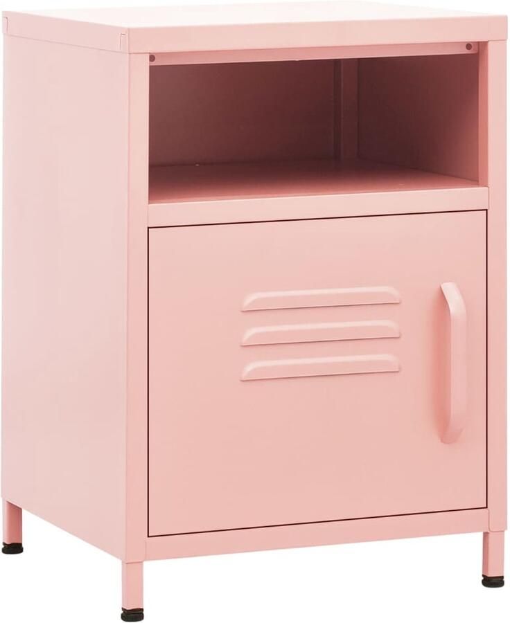 VidaXL Nachtkastje Roze 35x35x51 cm Staal Nachtkastje Bedkastje Rozenkleurig Metalen Kast Industrieel Design Slaapkamermeubel Staalkast