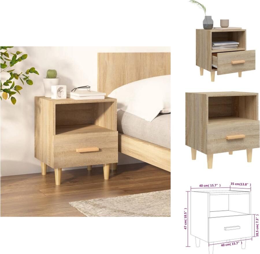 VidaXL Nachtkastje Scandinavisch Sonoma Eiken 40 x 35 x 47 cm Opbergruimte en Stevig Blad Kast