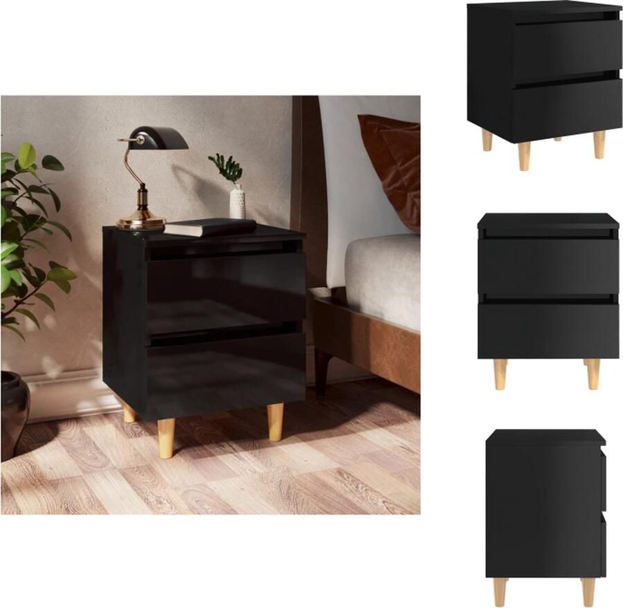 VidaXL Nachtkastje Scandinavische Stijl 40 x 35 x 50 cm Hoogglans Zwart Kast