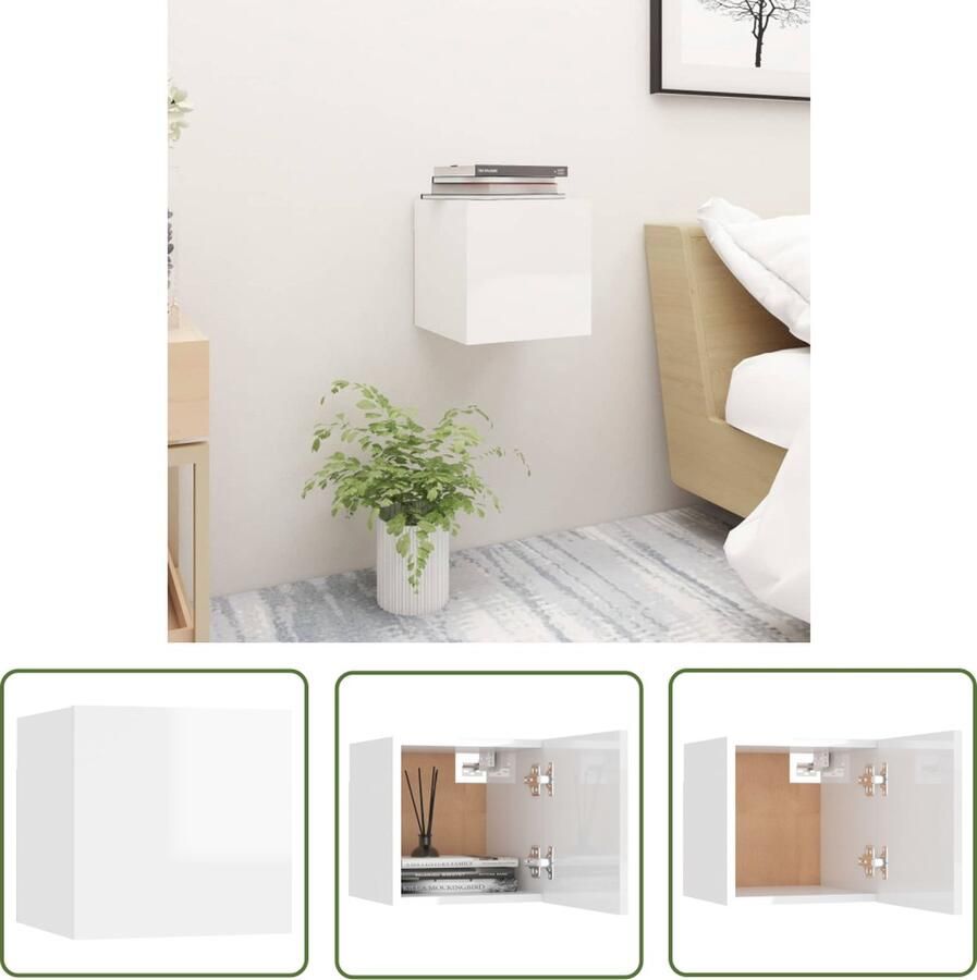 The Living Store Slaapkaastje Wandmontage 30.5 x 30 x 30 cm Hoogglans wit Slaapkamermeubel Nachtkastje Wandmontage Houten Meubilair Witte Meubels - Foto 3