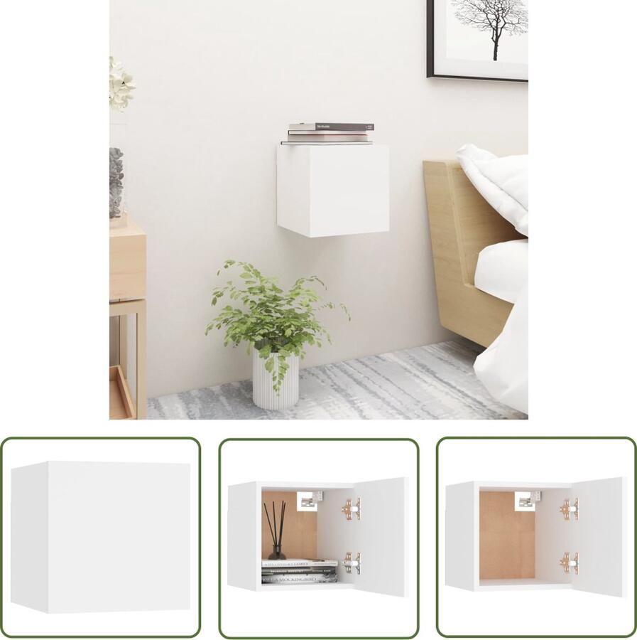 The Living Store Slaapkaastje Wit 30.5 x 30 x 30 cm Wandmontage Tijdschriftvak Linkse Rechtse Deur Slaapkamermeubel Nachtkastje Wandkast Houten Meubilair Witte Meubels - Foto 3