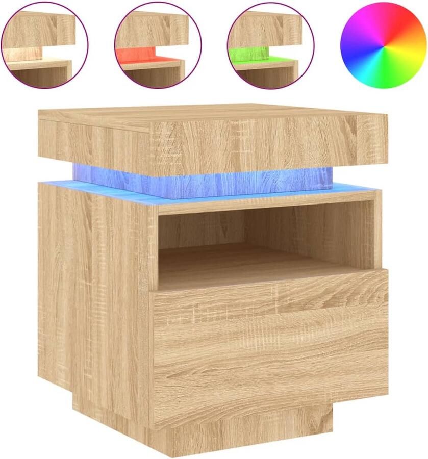 The Living Store Nachtkastje met LED-verlichting 40x39x48 5 cm sonoma eikenkleur Slaapkamermeubel Nachtkastje Led Lamp Houten Kast Sonomaneuken
