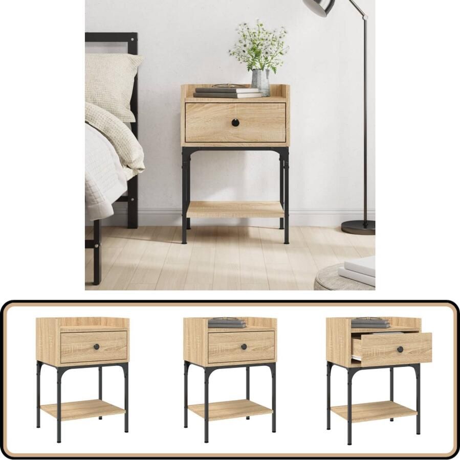 VidaXL The Living Store Nachtkastje 40 5x31x60 cm bewerkt hout sonoma eikenkleurig Nachtkastje Bijzettafel Houten Kast Sonoma Eiken Bruine Kast - Foto 2