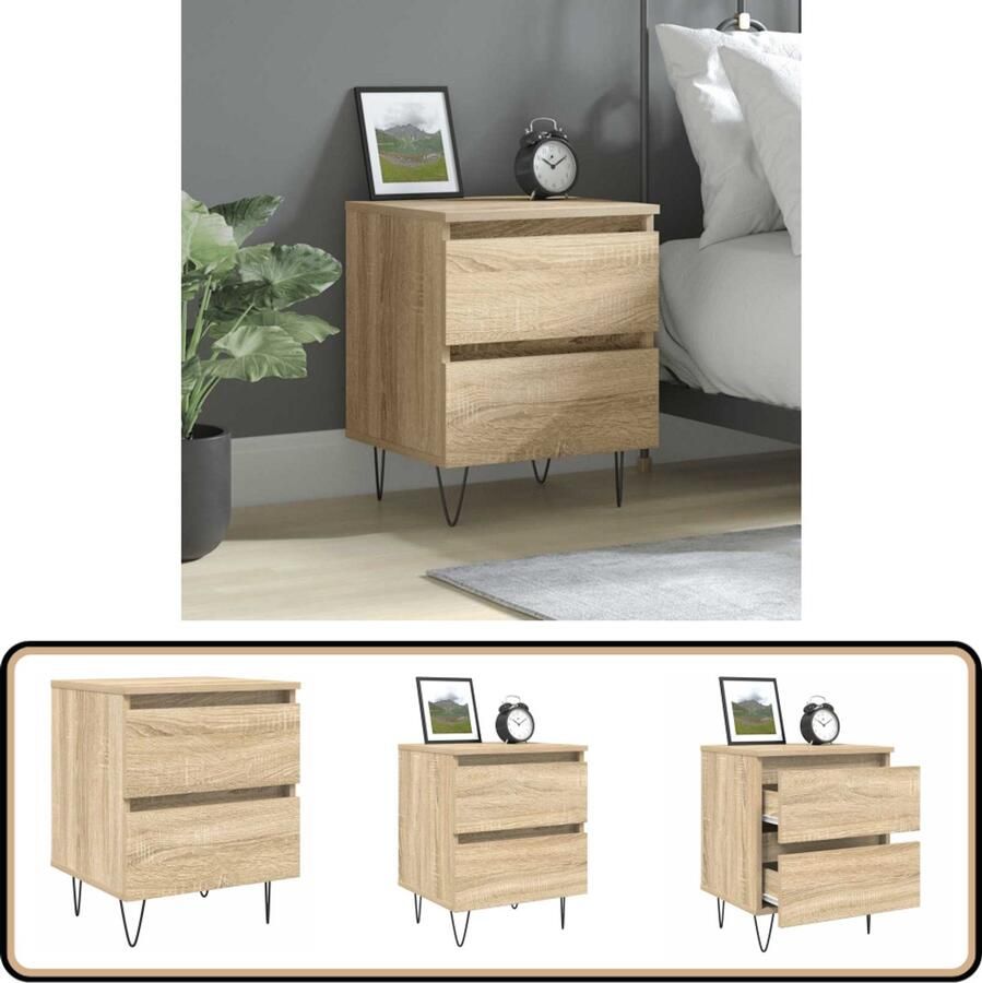 The Living Store Nachtkastje Sonoma Eiken 40 x 35 x 50 cm 2 lades Stabiel blad Nachtkastje Kastje Salontafel Houten Nachtkastje Nachtlampje