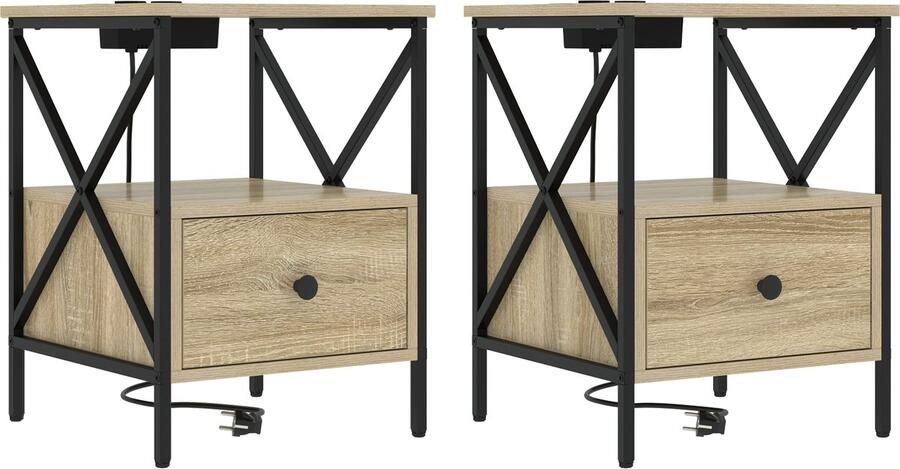 VidaXL Nachtkastje 2 pcs Sonoma eiken 41.5 x 40.5 x 55 cm Bewerkt hout