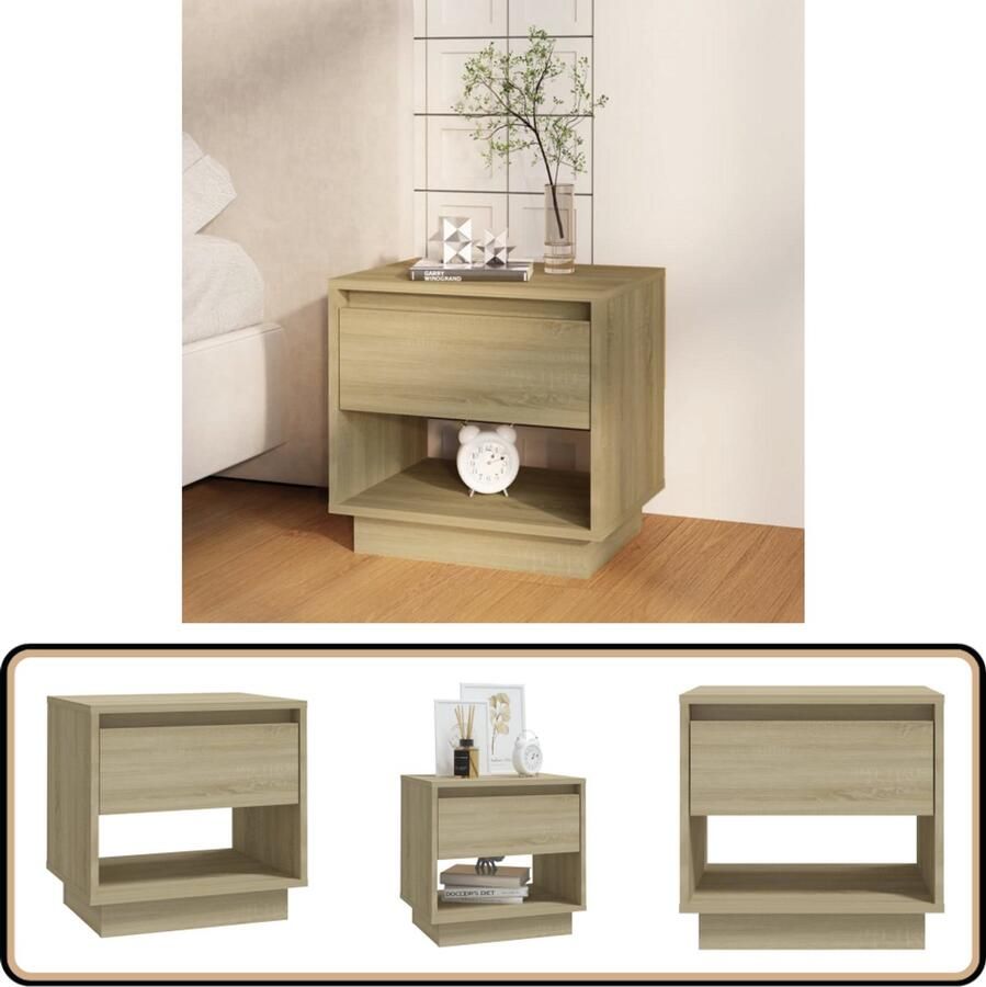 VidaXL Nachtkastje Sonoma Eiken 45x34x44 cm Nachtkastje Bijzettafel Salontafel Houten Meubilair Kamermeubelen Slaapkamers Decoratief Item Vintage Stijl Landelijke Stijl Modern Design Beige Kleurenpalet