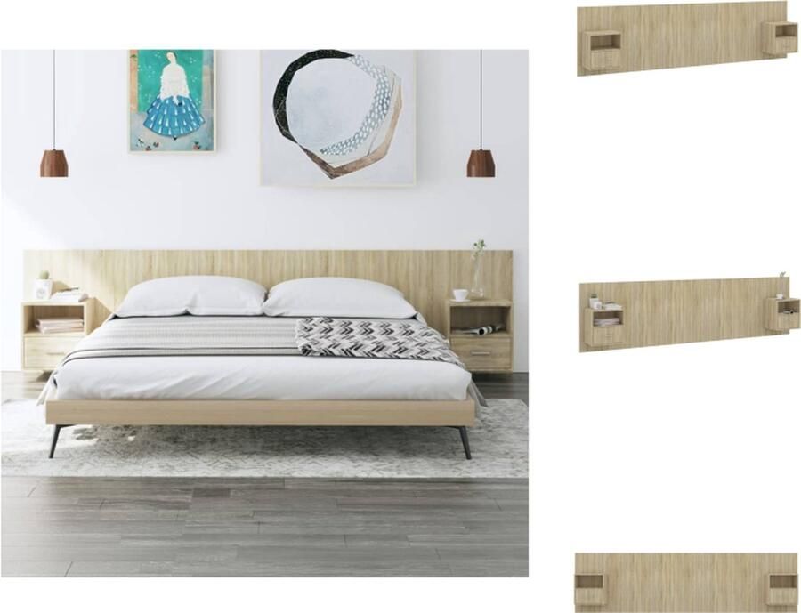 VidaXL Nachtkastje Sonoma Eiken Wandmontage Ontwerp Opbergruimte 48.5 x 32.5 x 80 cm Bewerkt Hout Bedonderdeel