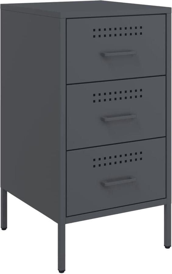 The Living Store Nachtkastje 36x39x68 cm staal antracietkleurig Nachtkastje Industrieel Design Staal Antraciet Kleur Opbergruimte - Foto 2