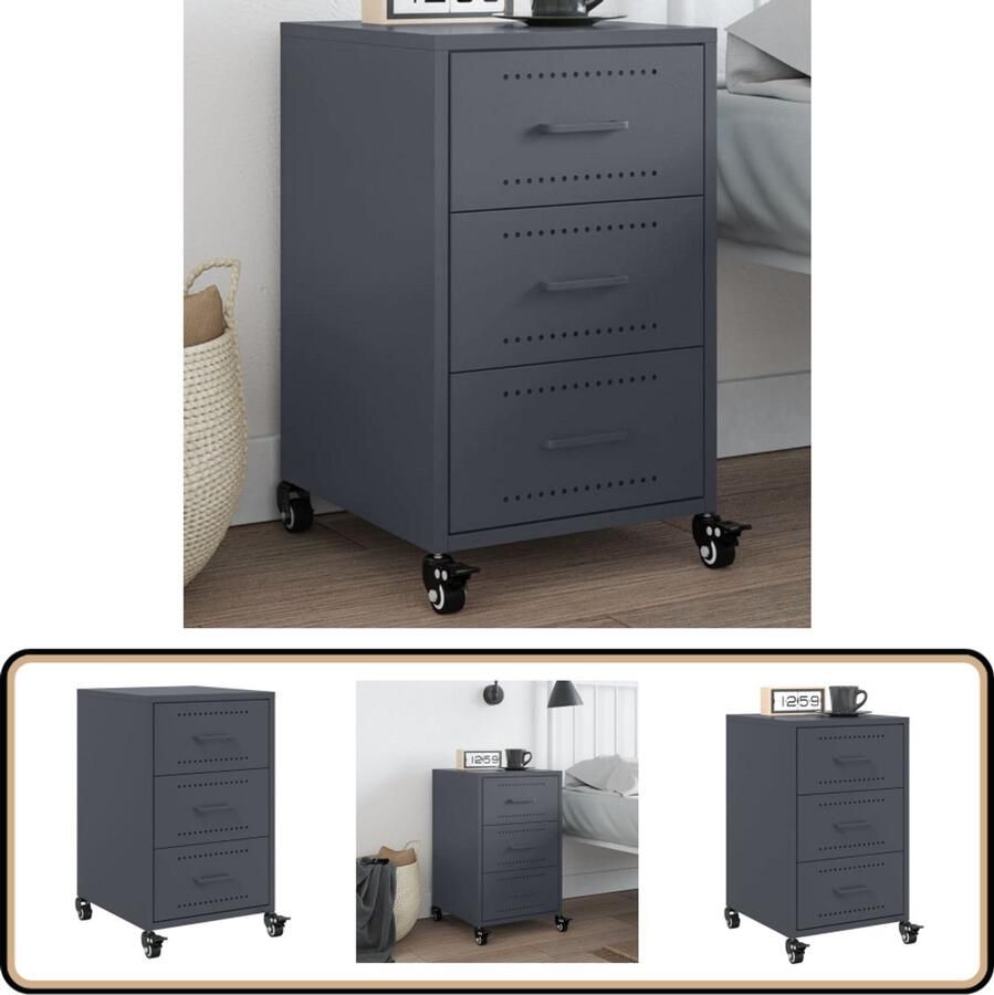 VidaXL Nachtkastje Staal Antraciet 36x39x59 cm Nachtkastje Nachtkastjes Bijzettafel Wandkastje