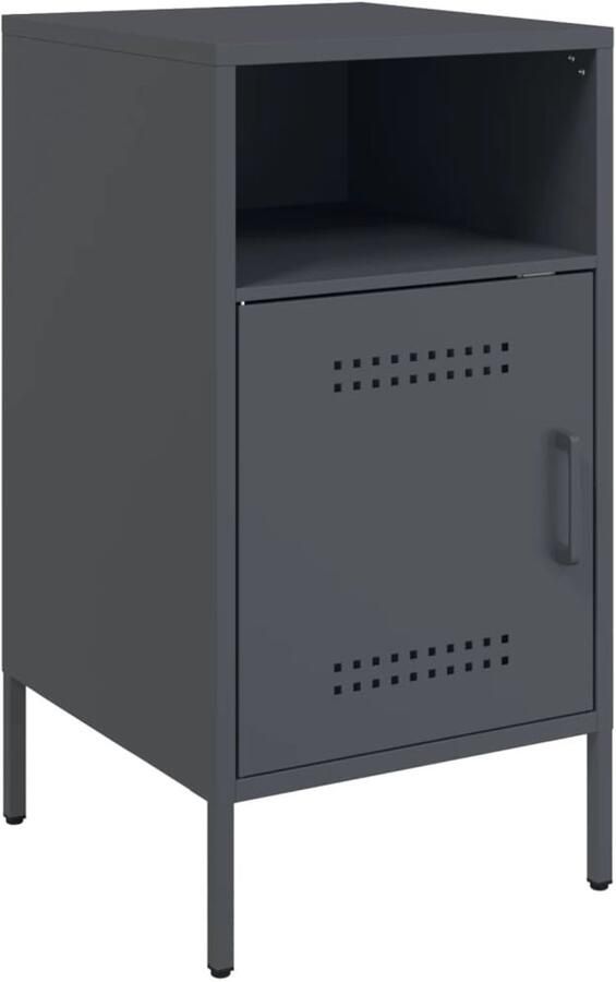 The Living Store Nachtkastje 36x39x68 cm staal antracietkleurig Nachtkastje Industrieel Staal Antraciet Salontafel - Foto 2