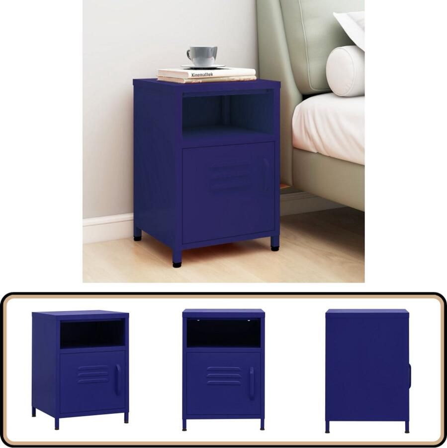 VidaXL Nachtkastje Staal Marineblauw 35x35x51 cm Nachtkastje Staal Nachtlampje Slaapkamerdecoratie Industrieel Design Blauw Marineblauw