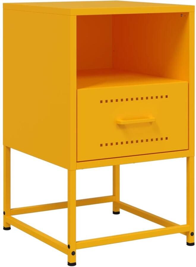 VidaXL Nachtkastje Staal Mosterdgeel 36x39x60 5 cm Nachtkastje Nachtkastjes Bijzettafel Wandkastje - Foto 2