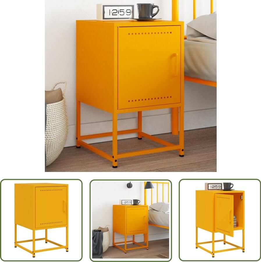 The Living Store Nachtkastje 36x39x60 5 cm staal mosterdgeel Nachtkastje Industrieel Mustard Geel Staal Opbergkast