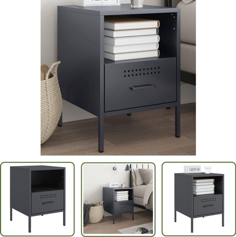 The Living Store Nachtkastje 36x39x50 5 cm staal antracietkleurig Nachtkastje Industrieel Nachtkastje Staal Nachtlampje Salontafel Living Room Decor