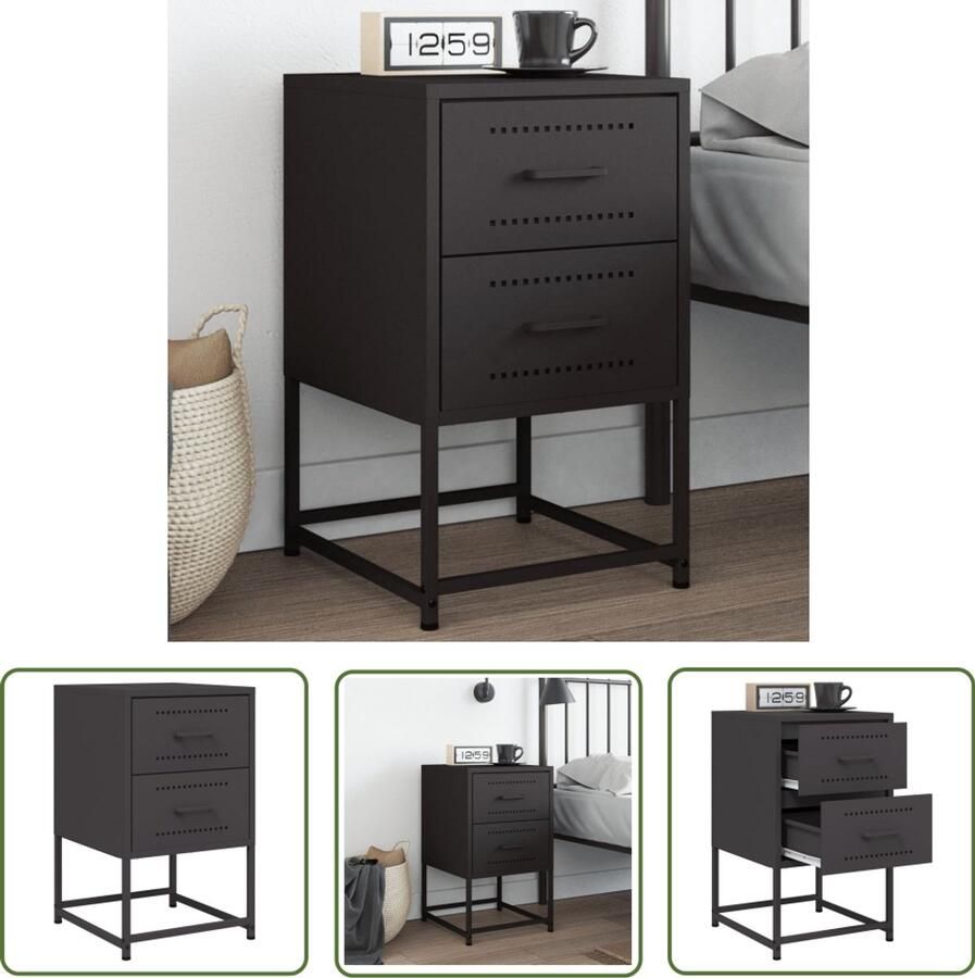 The Living Store Nachtkastje 36x39x60 5 cm staal zwart Nachtkastje Industrieel Nachtkastje Staal Zwarte Nachtkastjes Industriele Meubels Woonaccessoires - Foto 2