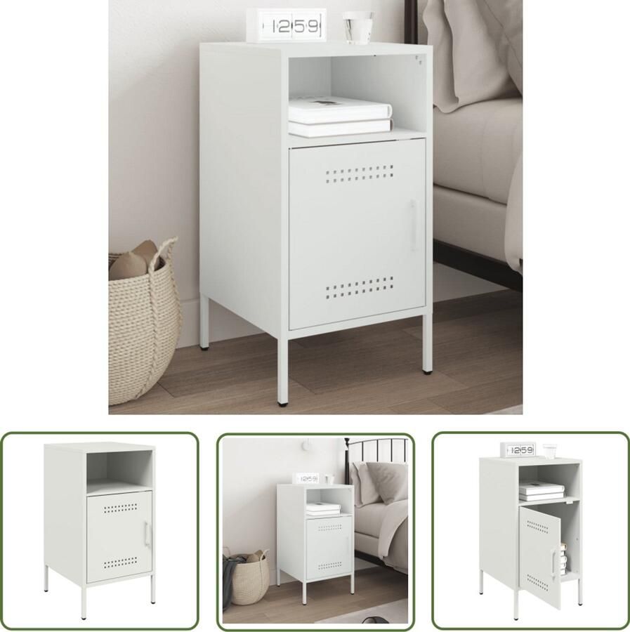 The Living Store Nachtkastje 36x39x68 cm staal wit Nachtkastje Industrieel Nachtkastje Staal Witte Nachtkast Industriele Decoratie Salontafel