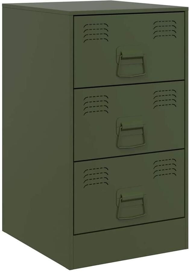 The Living Store Nachtkastje 34 5x39x62 cm staal olijfgroen Nachtkastje Nachtkastjes Olijfgroot Groen Staal - Foto 3