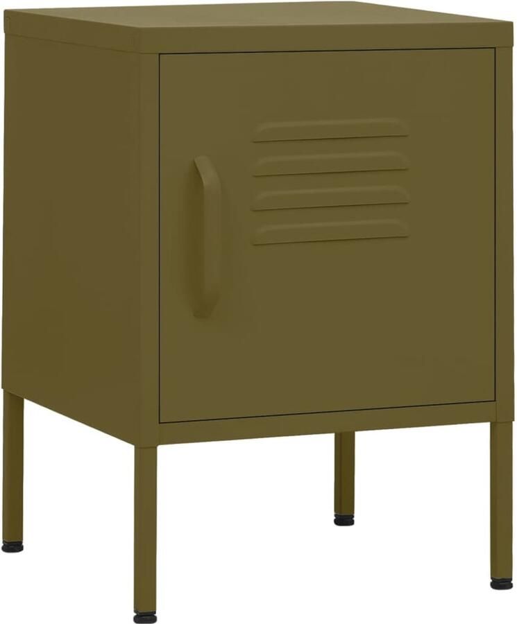 VidaXL Nachtkastje Staal Olijfgroen 35x35x51 cm Nachtkastje Nachtkast Sidetable Salontafel Industrieel Design Staal Groen Olijfgroene Kleur