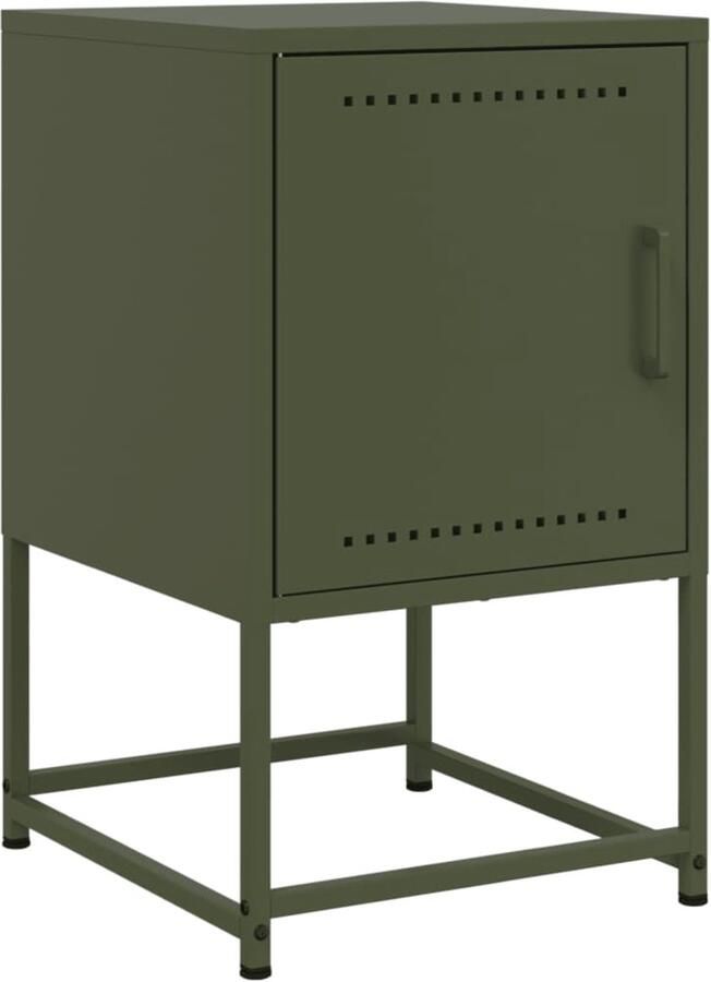 The Living Store Nachtkastje 36x39x60 5 cm staal olijfgroen Nachtkastje Industriele Design Metalen Nachtkastje Staal Nachtkastje Olijfgroot - Foto 2