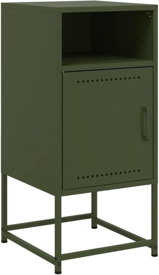 The Living Store Nachtkastje 36x39x78 cm staal olijfgroen Nachtkastje Industriele Meubels Metalen Kast Olijfgroene Kamerdecoratie Slaapkamerstijl - Foto 4