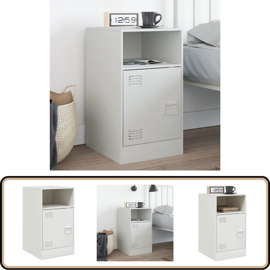 VidaXL Nachtkastje Staal Wit 34 5x39x62 cm Nachtkastje Nachtkastjes Bijzettafel Wandkastje