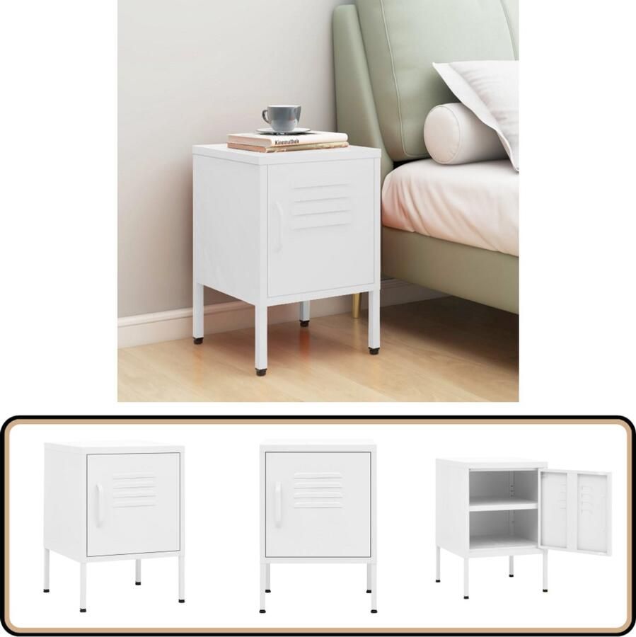 VidaXL Nachtkastje Staal Wit 35x35x51 cm Nachtkastje Staal Nachtlamp Slaapkamers Industrieel Design