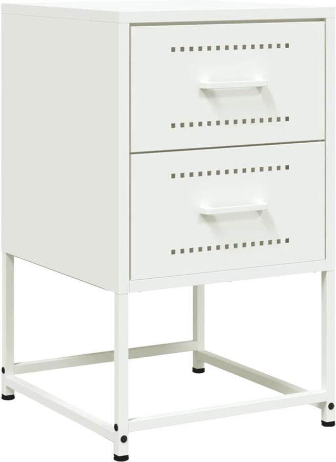 VidaXL Nachtkastje Staal Wit 36x39x60 5 cm Nachtkastje Bijzettafel Slaapkamervloerlamp Minimalistisch Meubilair Staal Meubel