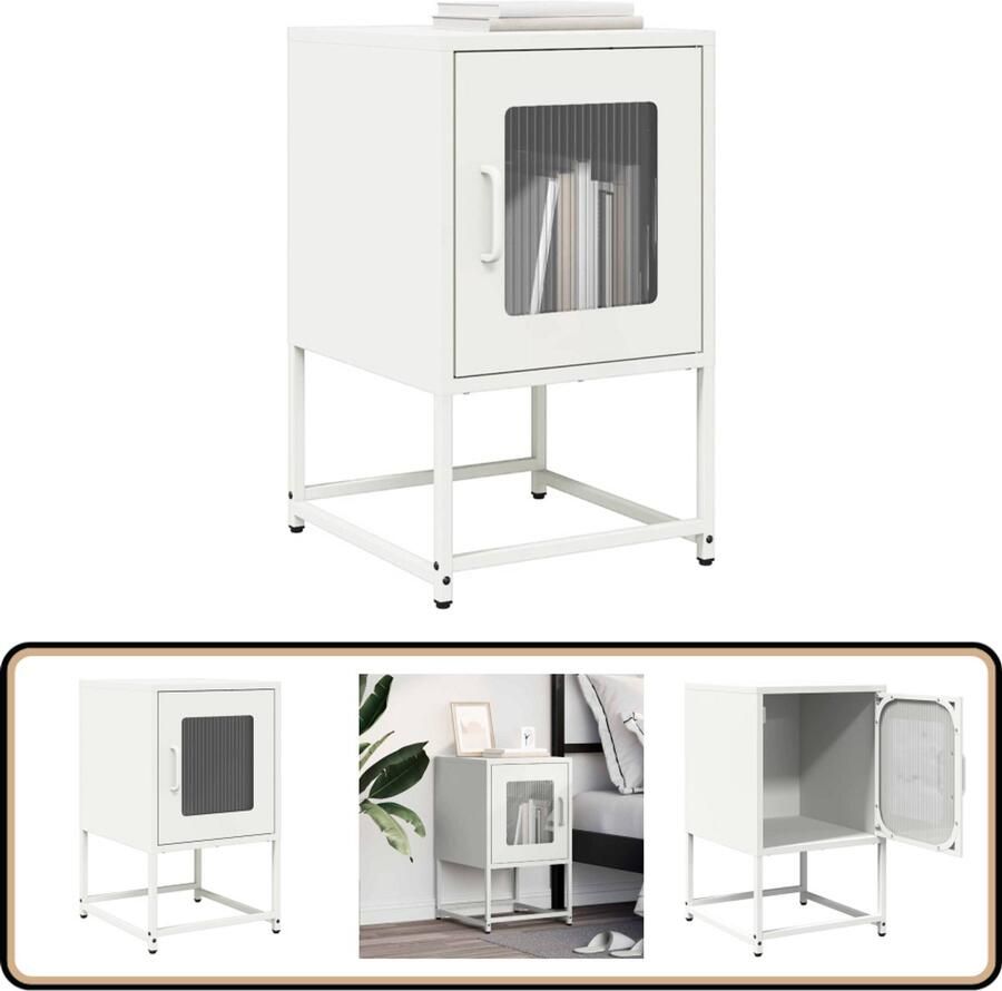 VidaXL Nachtkastje Staal Wit 36x39x60 5 cm Nachtkastje Nachtkastjes Bijzettafel Wandkastje