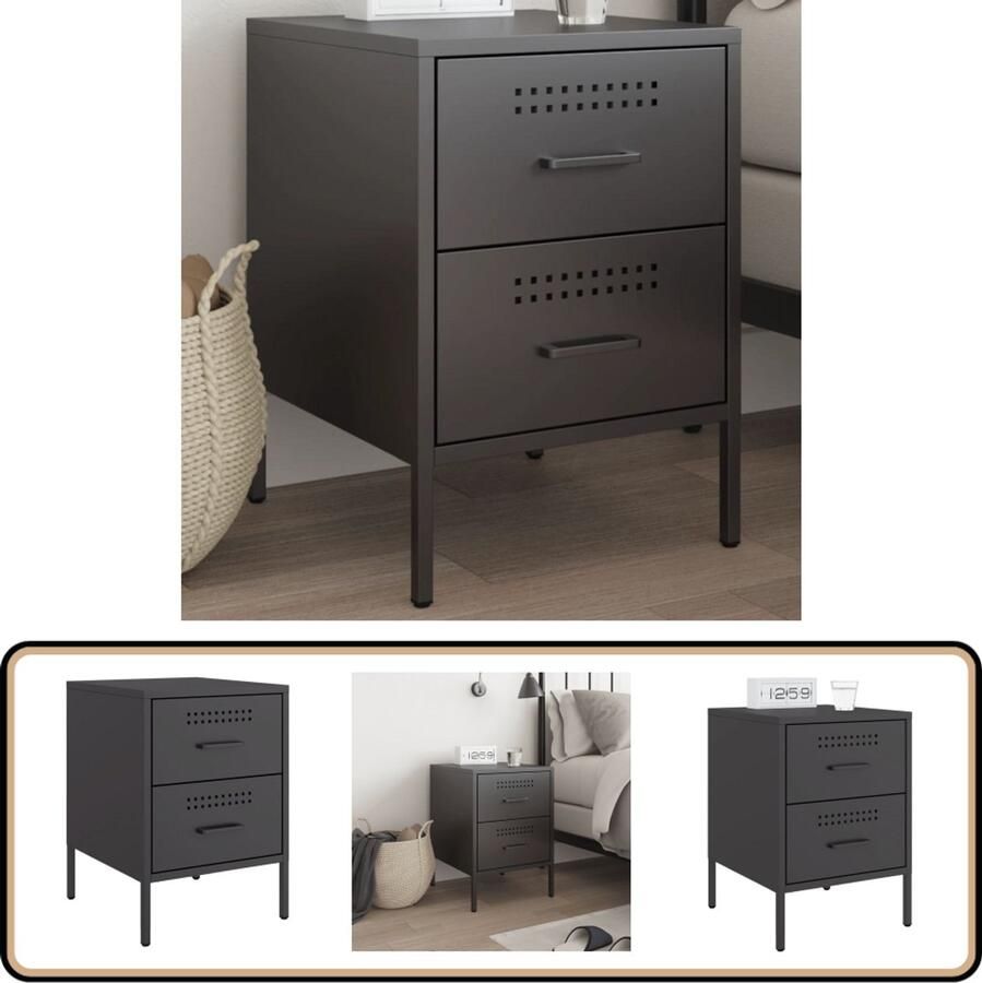 VidaXL Nachtkastje Staal Zwart 36x39x50 5 cm Nachtkastje Nachtkastjes Bijzettafel Wandkastje - Foto 2