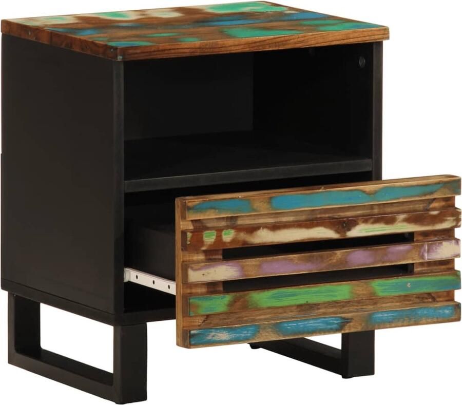 VidaXL Nachtkastje van gerecycled hout 40x34x46 cm Nachtkastje Industrial Design Vintage Meubilair Houten Nachttafel Recycled Wood Furniture
