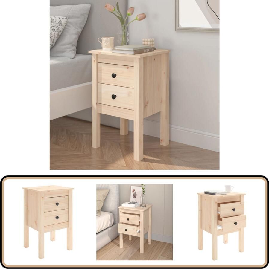 The Living Store Nachtkastje Grenenhout Meubels 40x35x61.5 cm 2 lades Nachtkastje Kastje Meubilair Kamermeubel Grenenhout