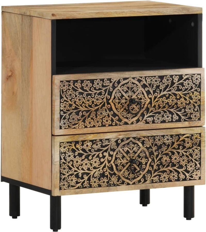 VidaXL Nachtkastje van massief mangohout 50x33x60 cm Nachtkast Houten Nachtstand Vintage Nachtkast Retro Nachtkast Mango Wood Furniture
