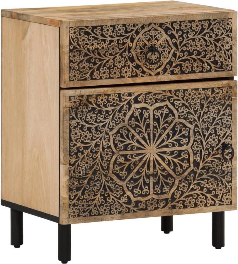 VidaXL Nachtkastje van massief mangohout 50x33x60 cm Nachtkastje Slaapkamermeubel Mangohouten Kast Vintage Kast Retro Kast