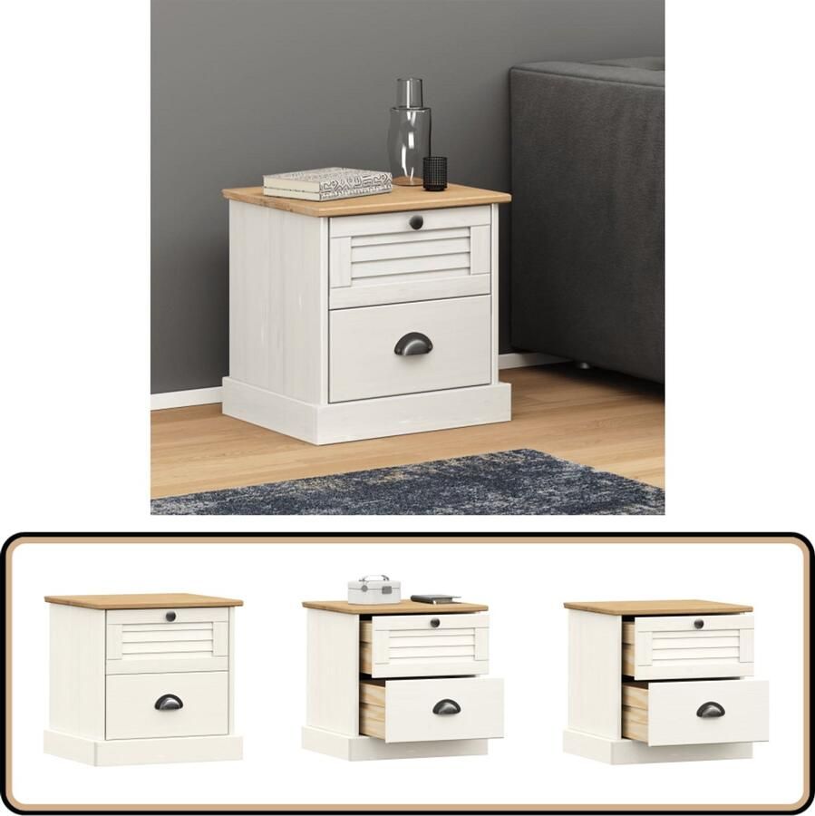 The Living Store VIGO Nachtkastje Houten nachtkastje Wit 42 x 35 x 40 cm Grenenhout Nachtkastje Nachtkast Kastje Meubilair Kamerdecoratie - Foto 2