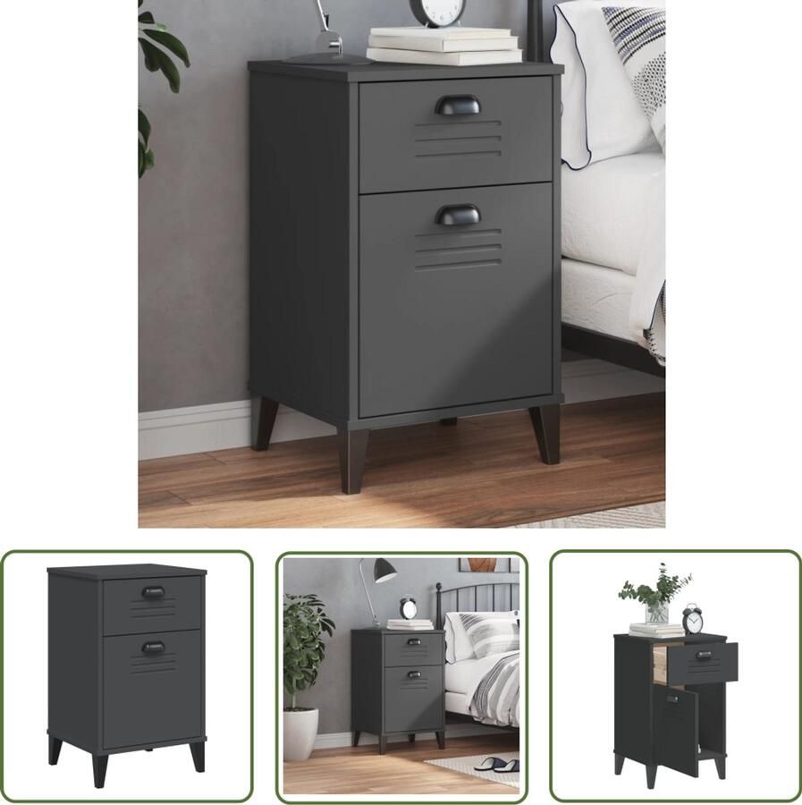 The Living Store Nachtkastje VIKEN bewerkt hout antracietgrijs Nachtkastje Kastje Industrieel Design Antraciet Grijs Houten Kast - Foto 2