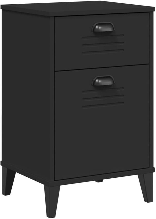 The Living Store Nachtkastje VIKEN bewerkt hout zwart Nachtkastje Kastje Industrieel Design Houten Nachttafel Woonaccessoires - Foto 3