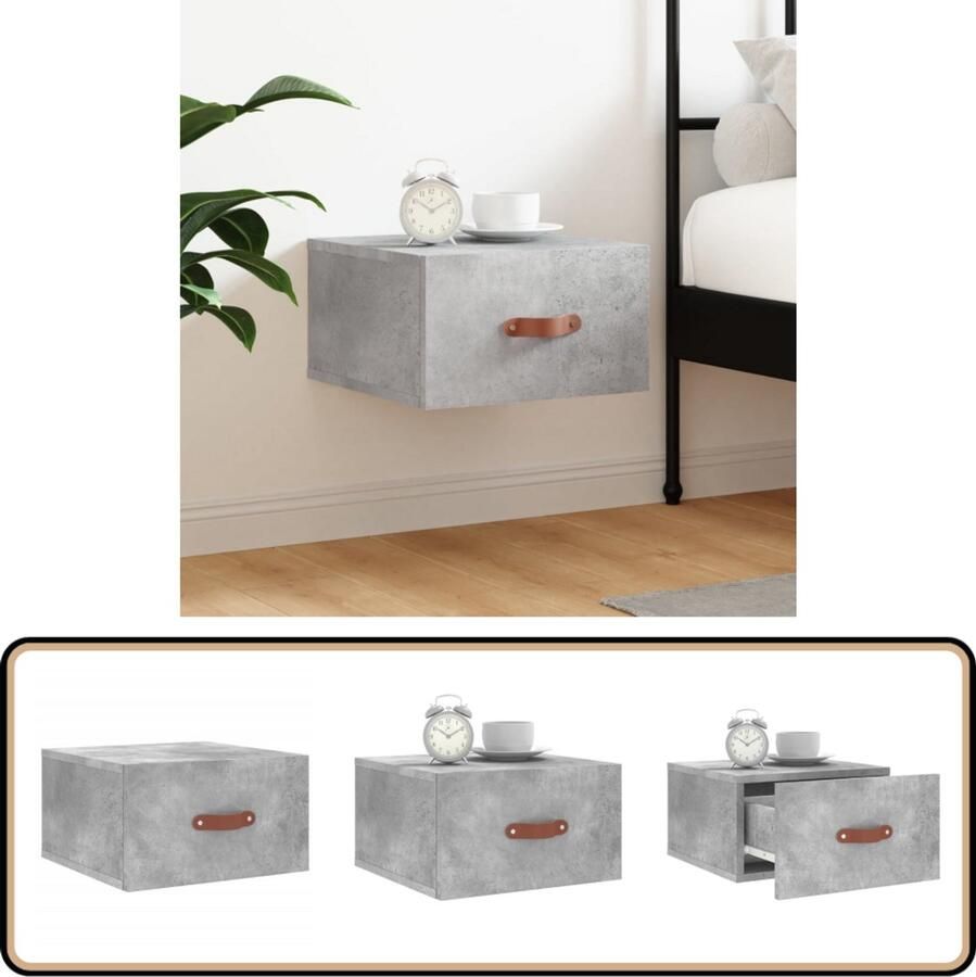 VidaXL Nachtkastje Wandgemonteerd 35x35x20 cm Betongrijs Wandlamp Nachtlamp Bijzettafels Badkamermeubel Slaapkamerinrichting