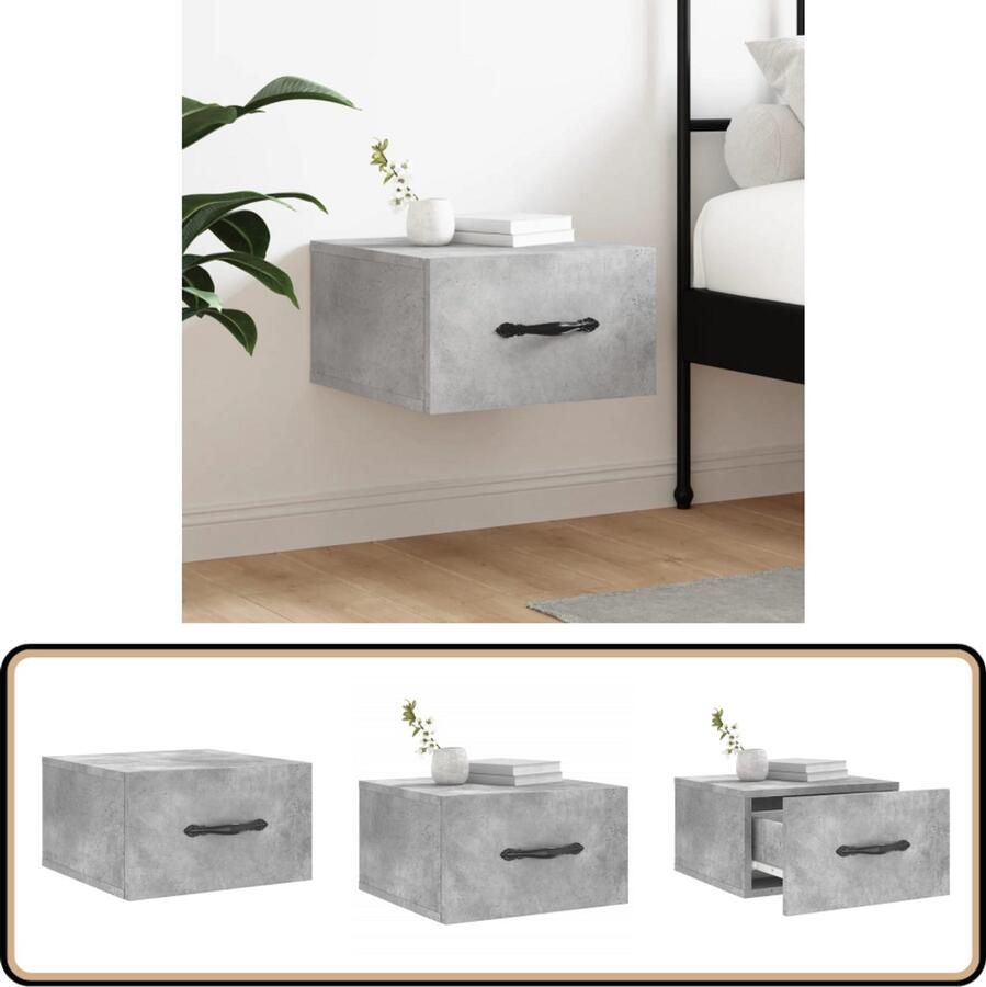 VidaXL Nachtkastje Wandgemonteerd 35x35x20 cm Betongrijs Wandlamp Nachtlamp Bijzettafels Nachtkastje Bergruimte