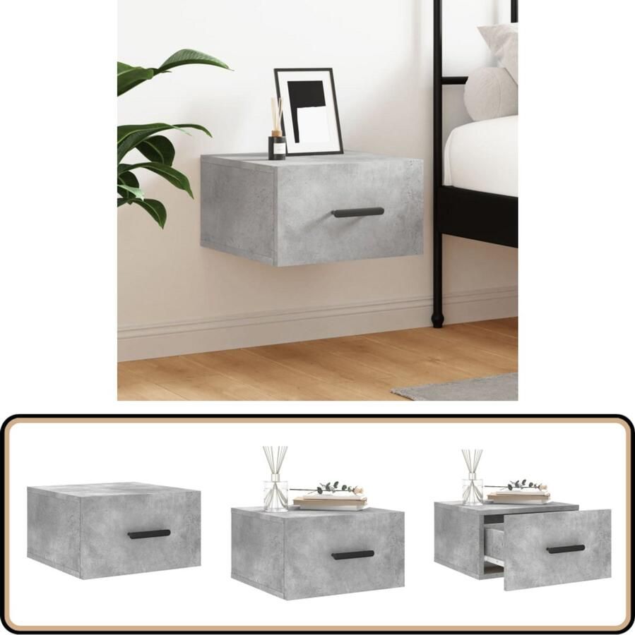 VidaXL Nachtkastje Wandgemonteerd 35x35x20 cm Betongrijs Wandlamp Nachtlamp Bijzettafels Nachttafel Bergruimte