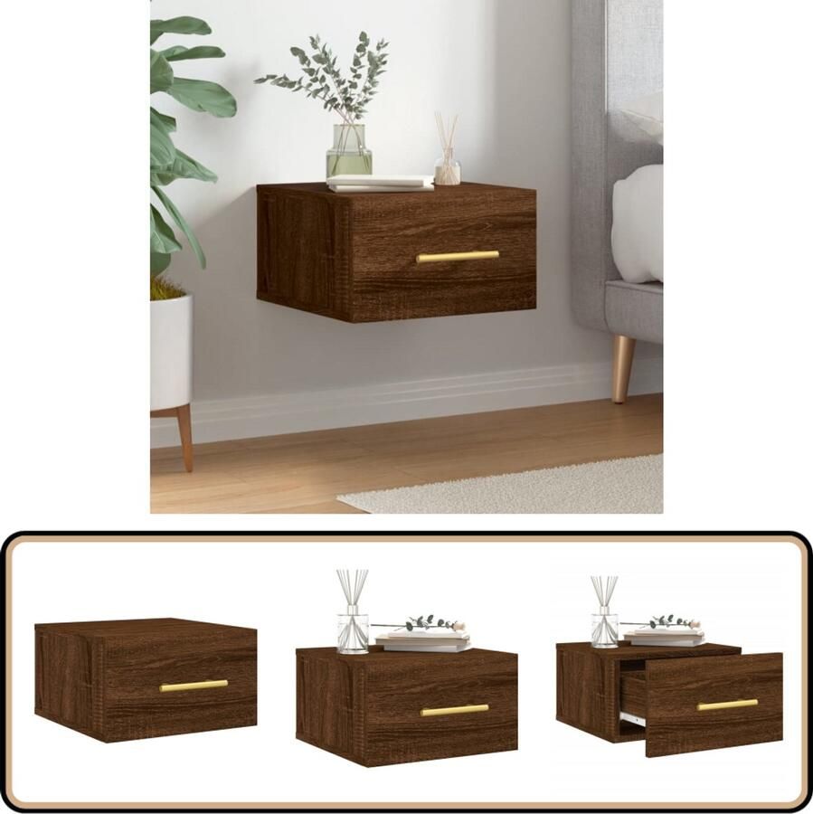 VidaXL Nachtkastje Wandgemonteerd 35x35x20 cm Bruin Wandlamp Nachtlamp Bijzettafels Nachtkasten Houten Meubels Badkamermeubilair Slaapkamerdecoratie Vintage Stijl