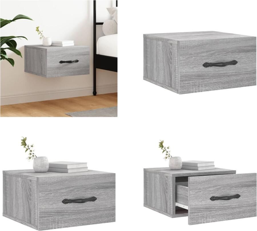 VidaXL -Nachtkastje-wandgemonteerd-35x35x20-cm-grijs-sonoma-eikenkleur - Foto 2