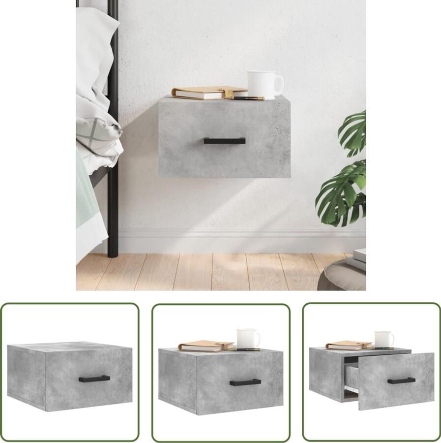 VidaXL Nachtkastje Wandgemonteerd 35x35x20 cm Grijs Wandlamp Nachtlamp Bijzettafels Nachttafel Bergruimte Badkamermeubilair Slaapkamerdecoratie Betonlook