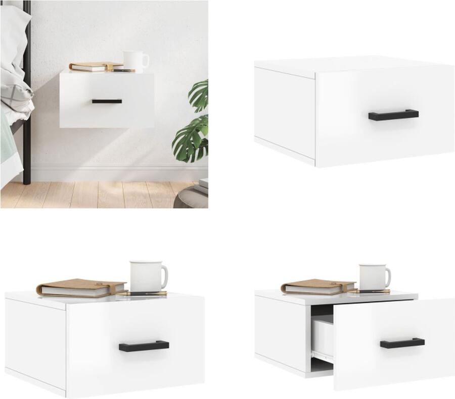 VidaXL -Nachtkastje-wandgemonteerd-35x35x20-cm-hoogglans-wit - Foto 5