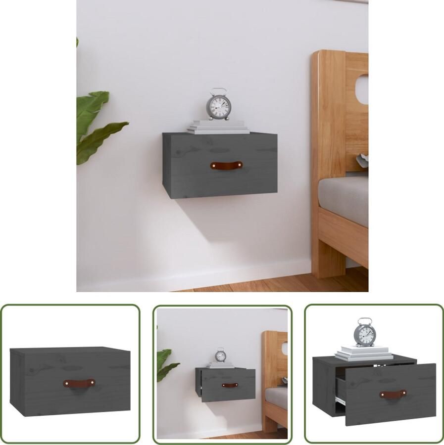 VidaXL Nachtkastje Wandgemonteerd 40x29 5x22 cm Grijs Wandlamp Nachtkastje Slaapkamer Decoratie Houten Kast Grijze Meubels Grenoble Hout