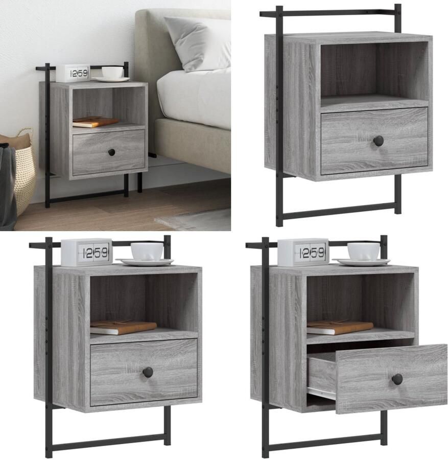 VidaXL -Nachtkastje-wandgemonteerd-40x30x61-cm-hout-grijs-sonoma-eiken - Foto 3