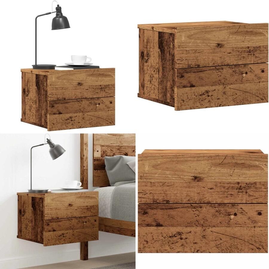 VidaXL Nachtkastje wandgemonteerd 40x32x30 cm oud houtkleurig Wandnachtkastje Wandnachtkastjes Wandgemonteerd Nachtkastje Wandgemonteerd Bedkastje