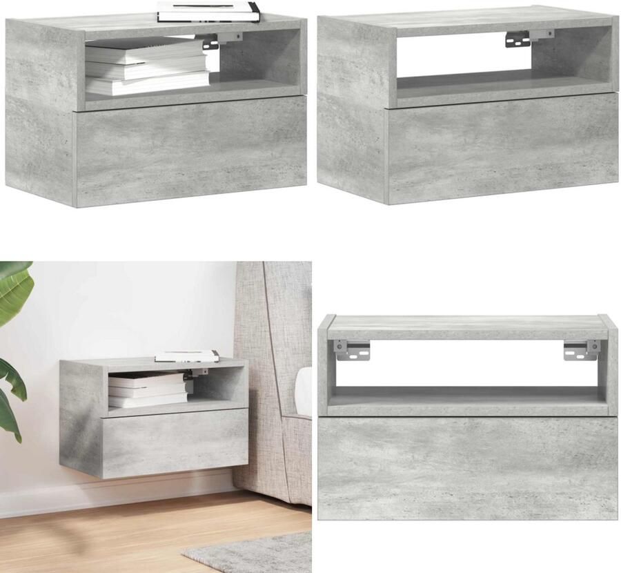 VidaXL Nachtkastje wandgemonteerd 45x26x28 5 cm betongrijs Wandnachtkastje Wandnachtkastjes Wandgemonteerd Nachtkastje Wandgemonteerd Bedkastje